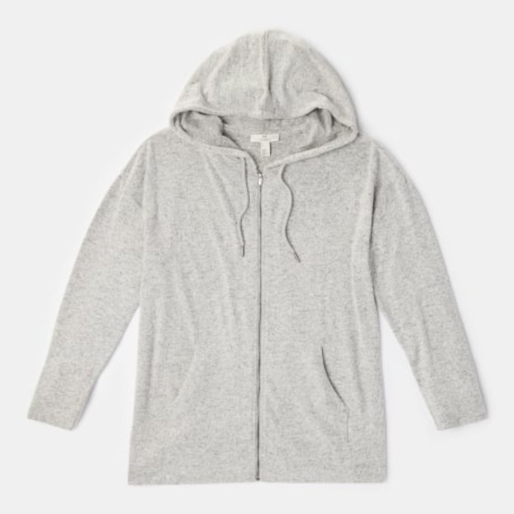 Gray Knit Zip Up Hoodie HALSTON